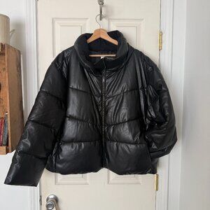 GAP Black Vegan PU Leather Puffer Jacket Coat XL